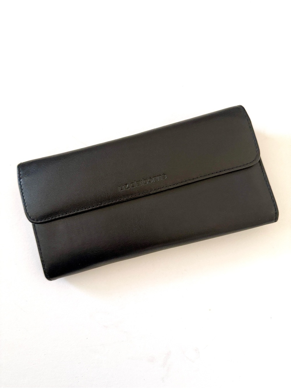 Vintage 90s Liz Claiborne Genuine Leather Wallet Kiss Lock Snap Tri Fold Black